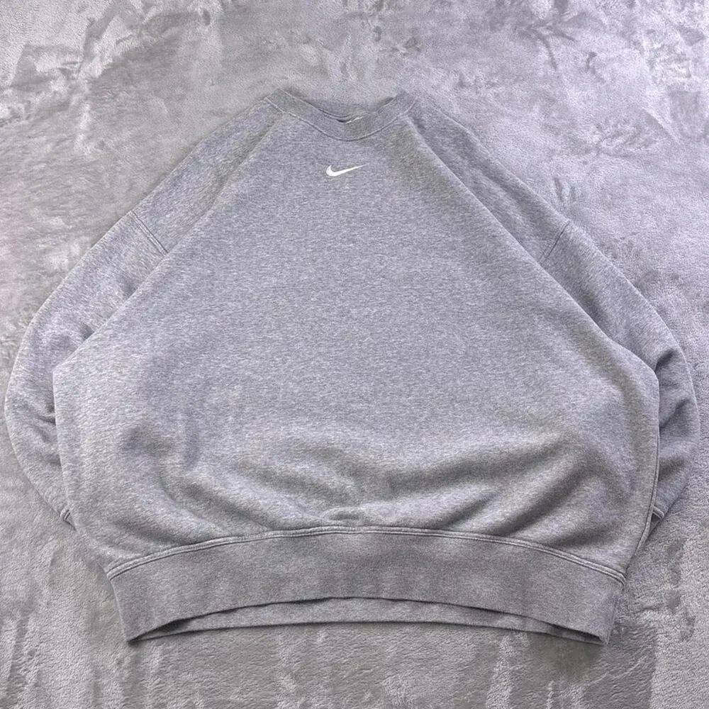 Nike Center Swoosh Sweatshirt Mens Small Gray Crewneck Oversized Baggy